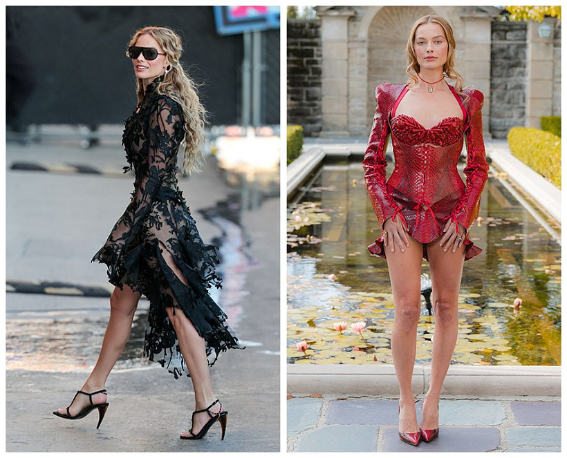 Margot Robbie v gothic glamour stylu při propagaci filmu Bouřlivé výšiny