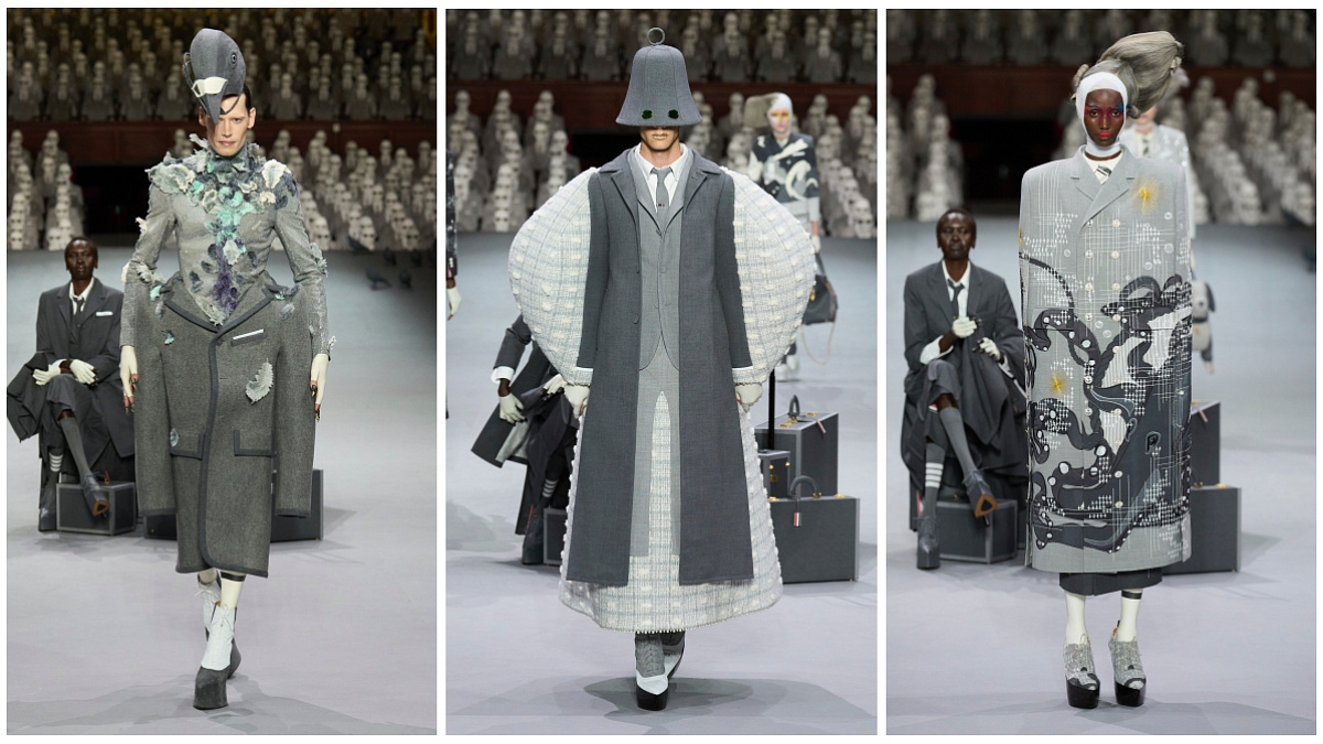 Thom Browne Haute couture Fall 2023  Šedý pasažér, holubí mambo a podmořský svět.
