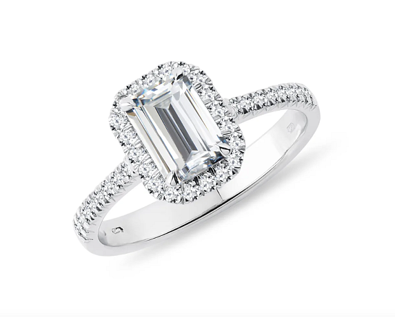 Klenota ﻿Zásnubní prsten s diamantem emerald v bílém zlatě