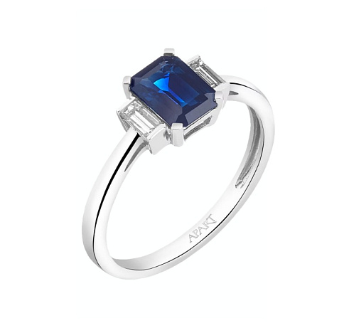 Apart  Prsten z bílého zlata s diamanty a safírem - ryzost 585