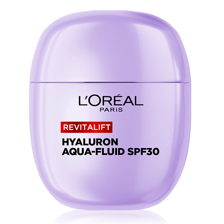 L’ORÉAL PARIS Revitalift Hyaluron Aqua-Fluid SPF 30 lehký ochranný fluid Dostupnost: drogerie Cena: 400 Kč