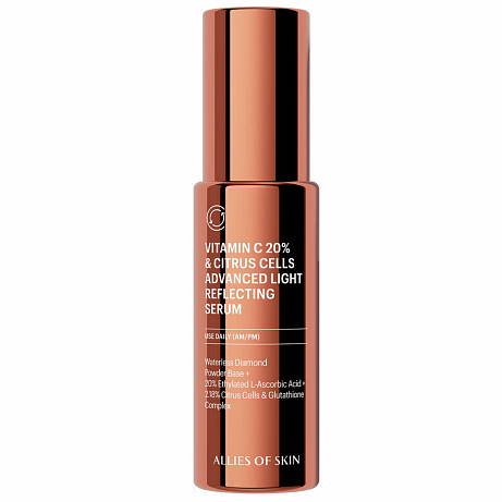 ALLIES OF SKIN Vitamin C 20% & Citrus Cells Advanced Light Reflecting Serum rozjasňující sérum s vitaminem C Dostupnost: parfumerie Cena: 2 700 Kč