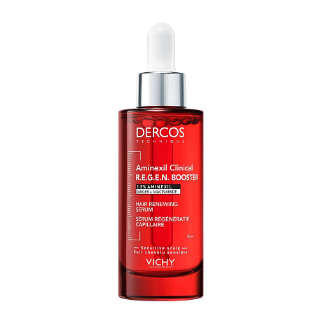 VICHY Dercos Aminexil Clinical R. E. G. E. N. Booster (posilující a regenerační vlasové sérum s 1, 5 % aminexilu, kofeinem a niacinamidem pro efektivní redukci padání vlasů, stimulaci jejich růstu a okamžitý objem) Dostupnost: Notino, lékárny a specializo
